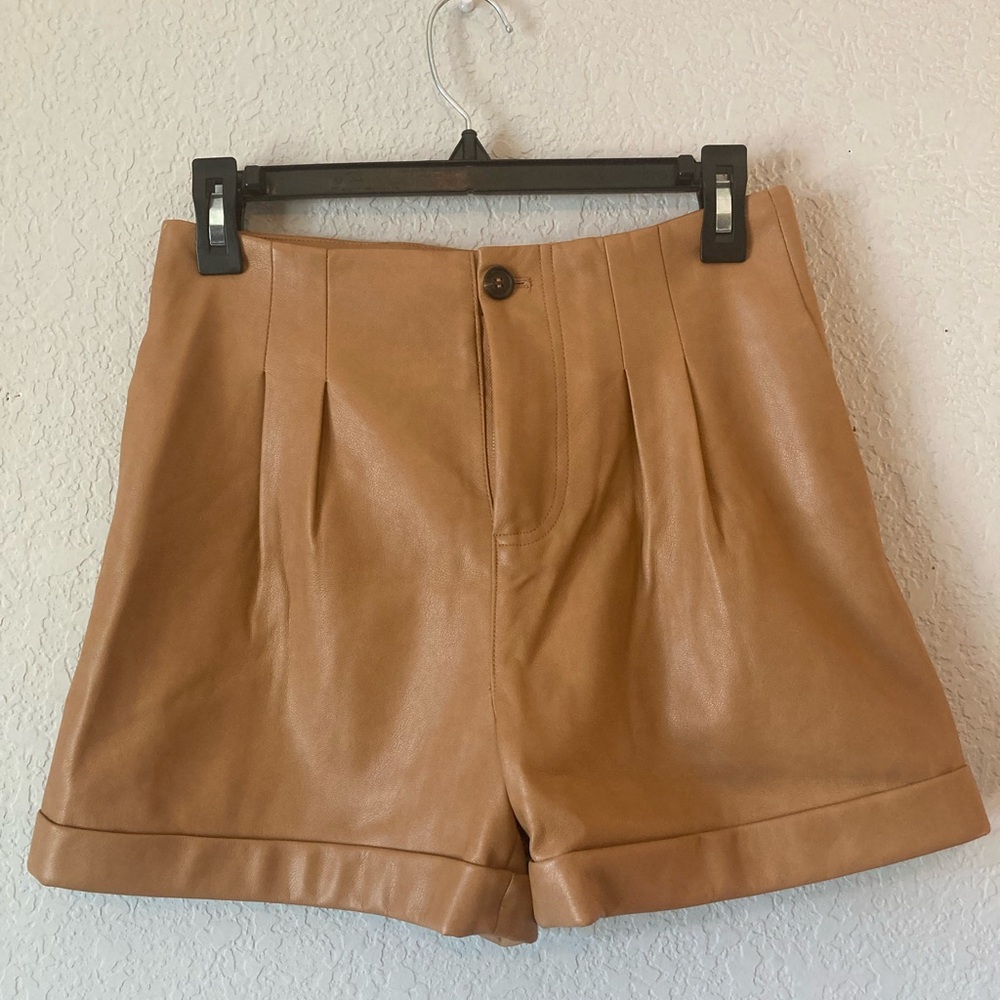 7 For All Mankind camel faux leather shorts XS